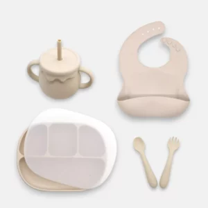 conjunto alimentacao silicone bege