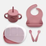 conjunto alimentacao silicone rosa