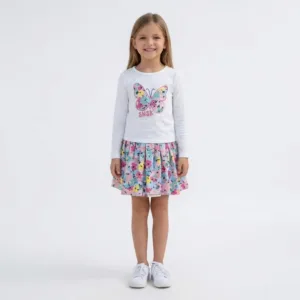 conjunto camisola borboleta bordada saia