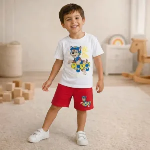 conjunto calcao shirt pup vermelha