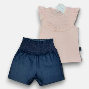 conjunto crianca camisola rosa calcao efeito ganga detaleh