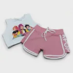 conjunto shirt calcao K POP rosa claro detalhe