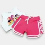 conjunto shirt calcao K POP rosa detalhe